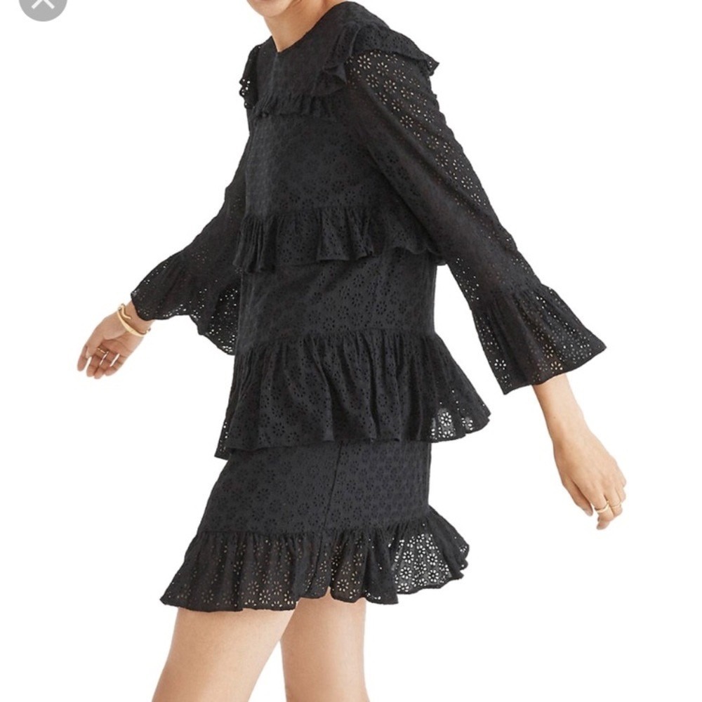 Madewell Eyelet Waterlily Ruffle Tier Dress Black NEW Size 2 Summer Beach Party